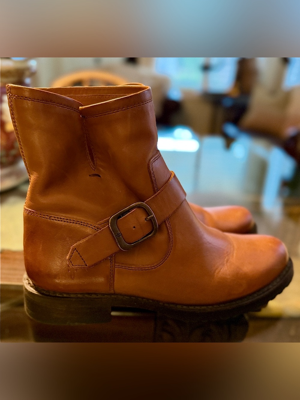 Women's Frye Leather Ankle Boots with Buckle - Tan